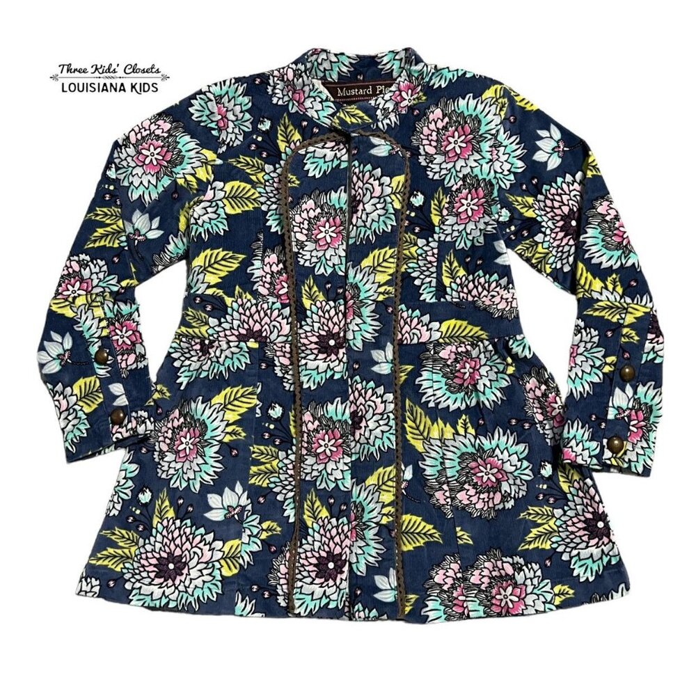 Mustard Pie 3T Sargent Jane Royal Blue Floral Corduroy Jacket